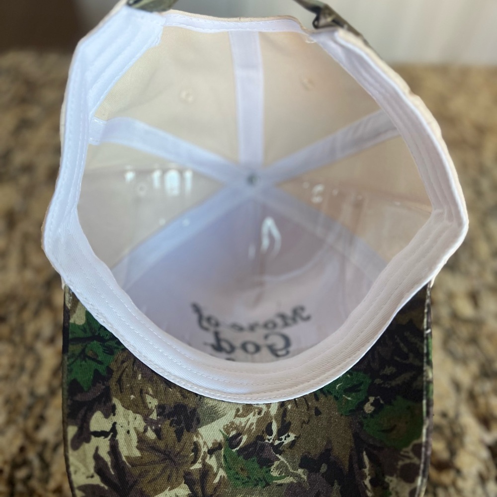 New Embroidered’More of God Less of Me’ Off White & Camo Cap - Picture 6 of 7